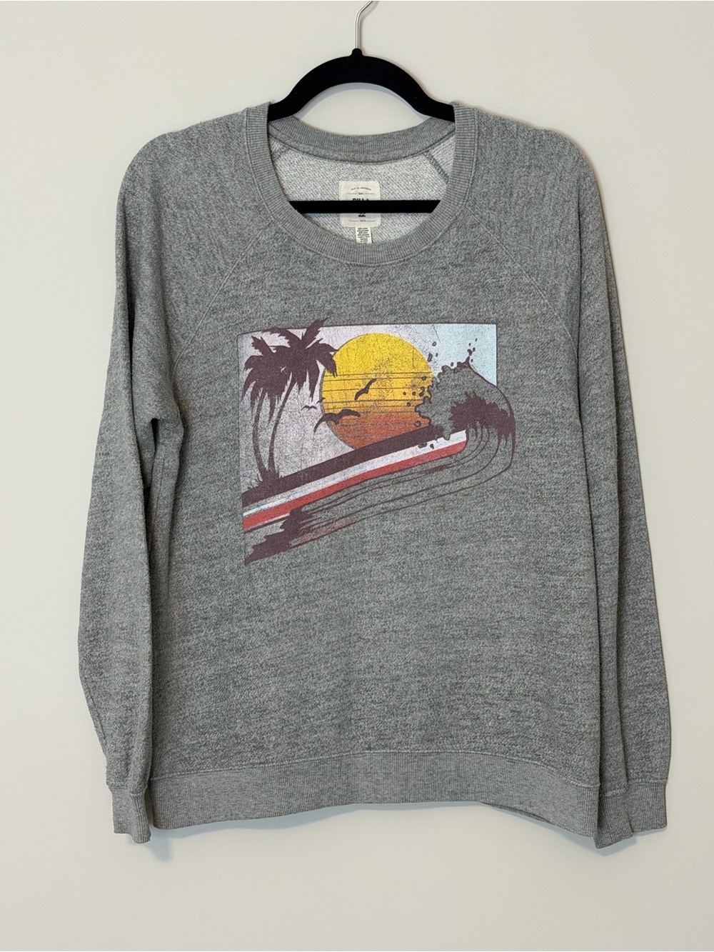 Billabong Gray Crewneck Sweatshirt with Sunset Surf Graphic
